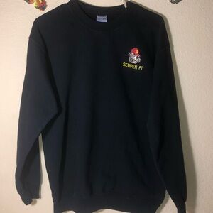Semper Fi Crewneck by Gildan, Black with stitched logo, USMC, pre-owned